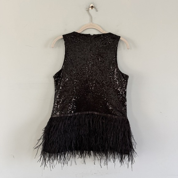NWT Tyler Boe Bella Sequin Ostrich Feather Trim Black Tank Top - Picture 4 of 6